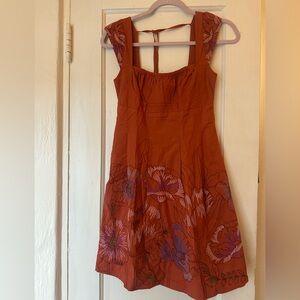 Anthropologie Orange Floral Mini Dress